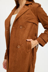 Classic Faux Suede Pocket Trench Coat Emory Park